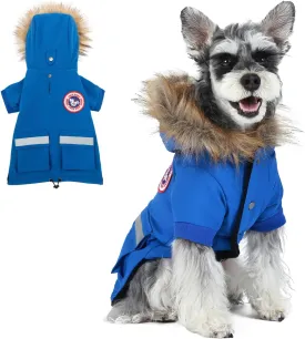 PINA Small Dog Coats - Waterproof Winter Jacket with Flannel Lining, Faux Fur Hood & Pocket