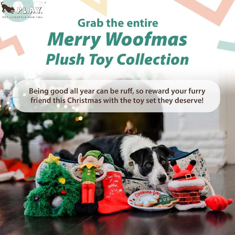 P.L.A.Y. Cute Plush Dog Toys - Merry Woofmas Christmas Themed Durable Squeaker Chew Toy, Great for Puppies & Small, Medium, Large Dog - Machine Washable, Recycled Material (Clumsy Claus Santa Chimney)