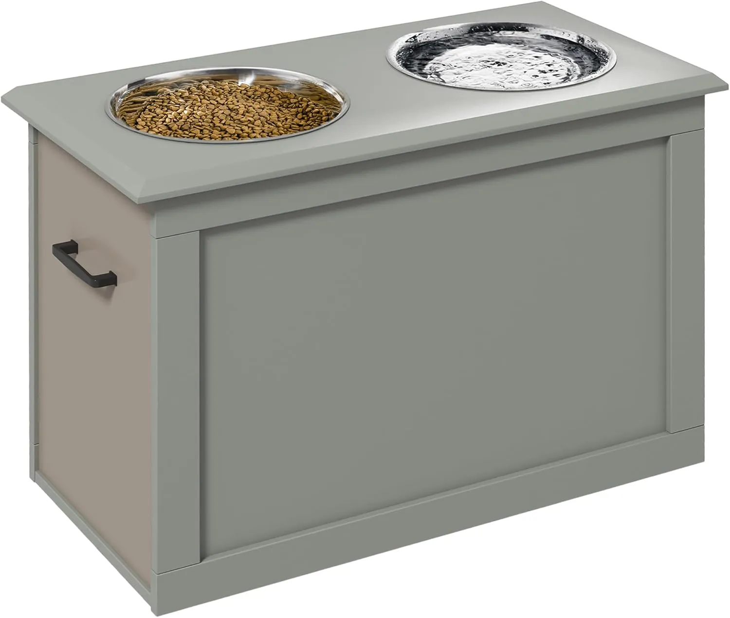 Raised Pet Feeding Storage Station with 2 Stainless Steel Bowls Base for Large Dogs and Other Large Pets, Gray
