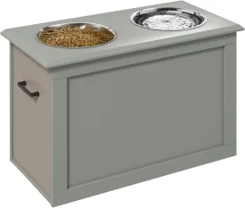 Raised Pet Feeding Storage Station with 2 Stainless Steel Bowls Base for Large Dogs and Other Large Pets, Gray