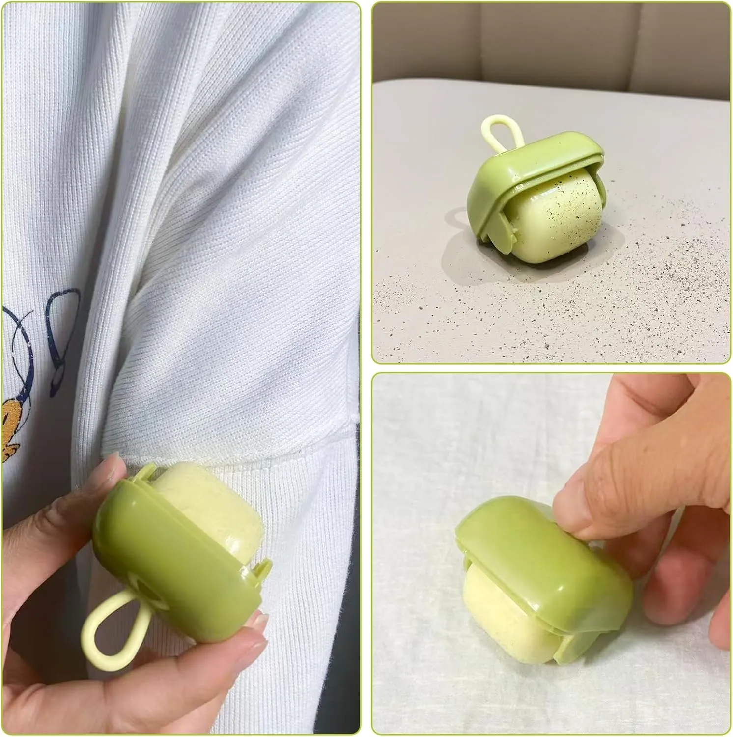 Reusable Lint Roller Washable Mini Sticky Roller Portable Remover for Clothes, Sofa, Car & Travel Pet Hair Removal Tool (Green 2Pack)