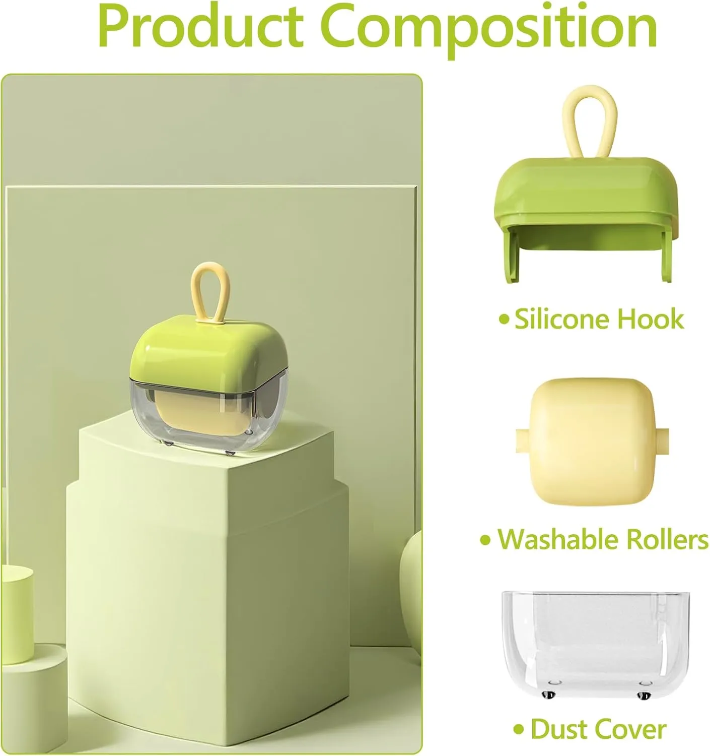 Reusable Lint Roller Washable Mini Sticky Roller Portable Remover for Clothes, Sofa, Car & Travel Pet Hair Removal Tool (Green 2Pack)