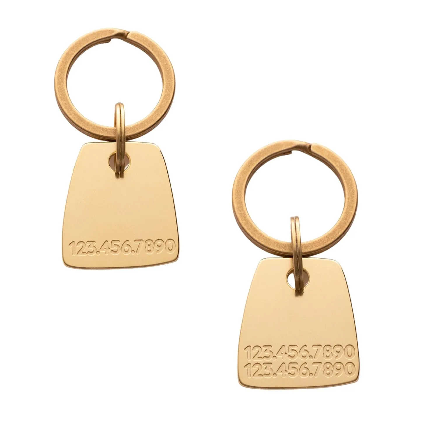 SOLID BRASS PET TAG - Modern, Minimal Pet IDs. Durable, Lifetime tags with deep cut text. Includes space for two phone numbers. (Bell)