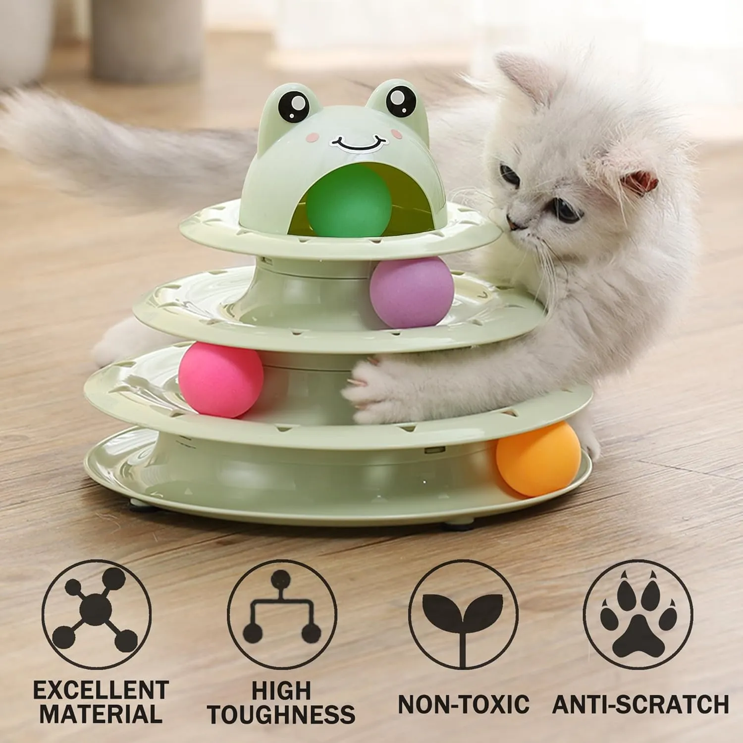 Suhaco 26 Pack Cat Toys Interactive for Indoor Cats Kitten Toy Fun Roller 4 Level Cat Teaser Ball Toys with 4 Colorful Balls Cat Feather Wand Kitty Toy Set for Boredom (Green)