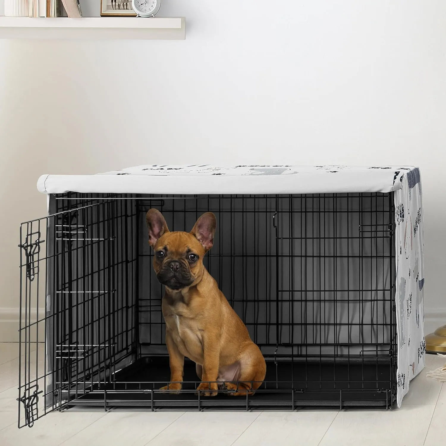 Sweet Jojo Designs 30in. Small/Medium Dog Crate Cover (Cartoon Puppy Print) Pet Cage, Kennel Covers (Neutral, Modern, Bulldog, Wiener Doggy, Paws, Whimsical, Playful, Woof, Dachshund, Blue, Taupe)