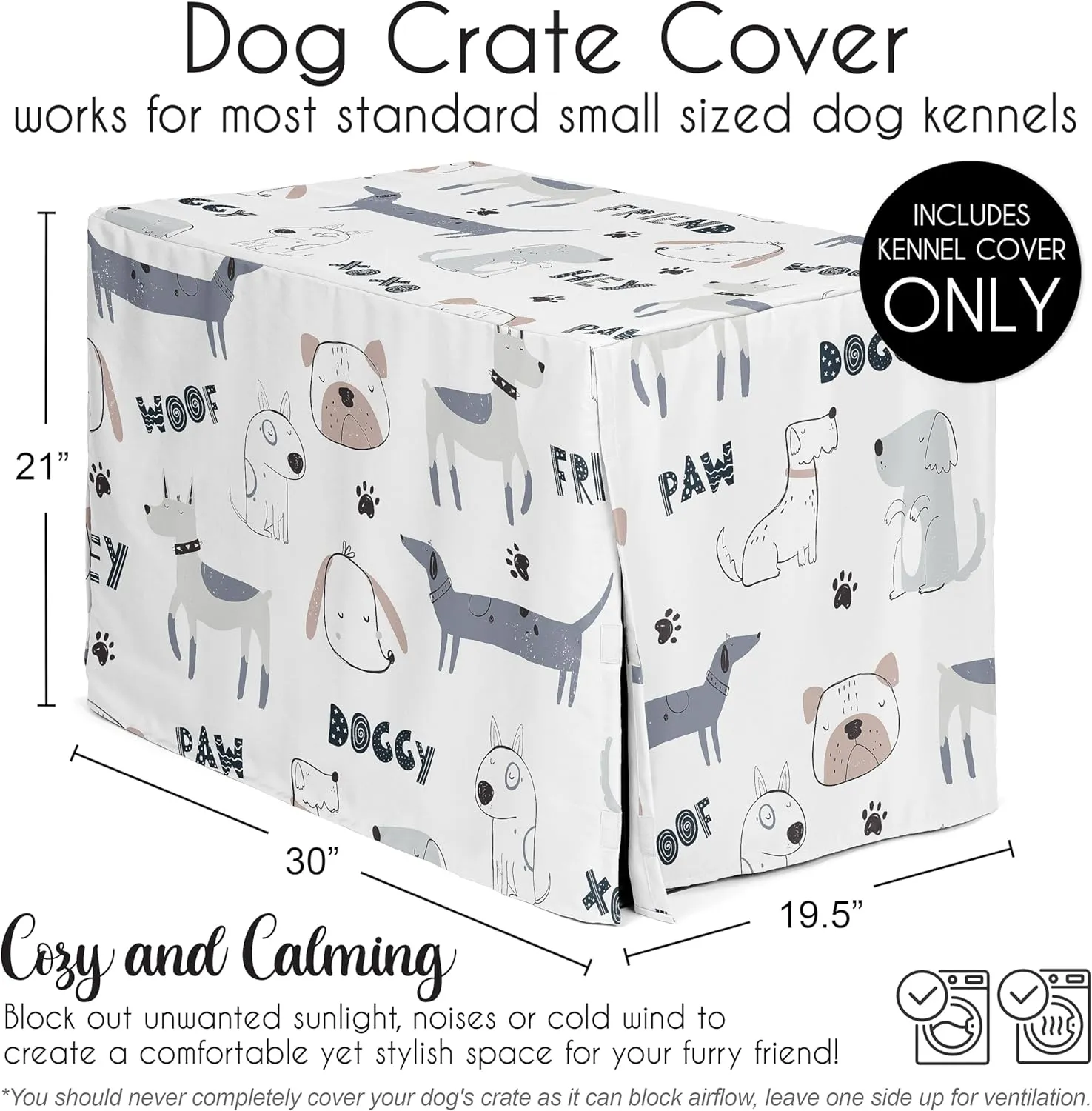 Sweet Jojo Designs 30in. Small/Medium Dog Crate Cover (Cartoon Puppy Print) Pet Cage, Kennel Covers (Neutral, Modern, Bulldog, Wiener Doggy, Paws, Whimsical, Playful, Woof, Dachshund, Blue, Taupe)
