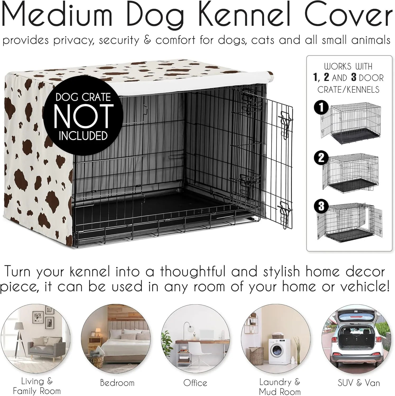 Sweet Jojo Designs 36in. Medium Dog Crate Cover (Western Cow Print) Pet Cage, Kennel Covers (Southern, Charm, Country, South, Wild West, Steer, Animal, Neutral, Brown, Chocolate, Off White, Cream)