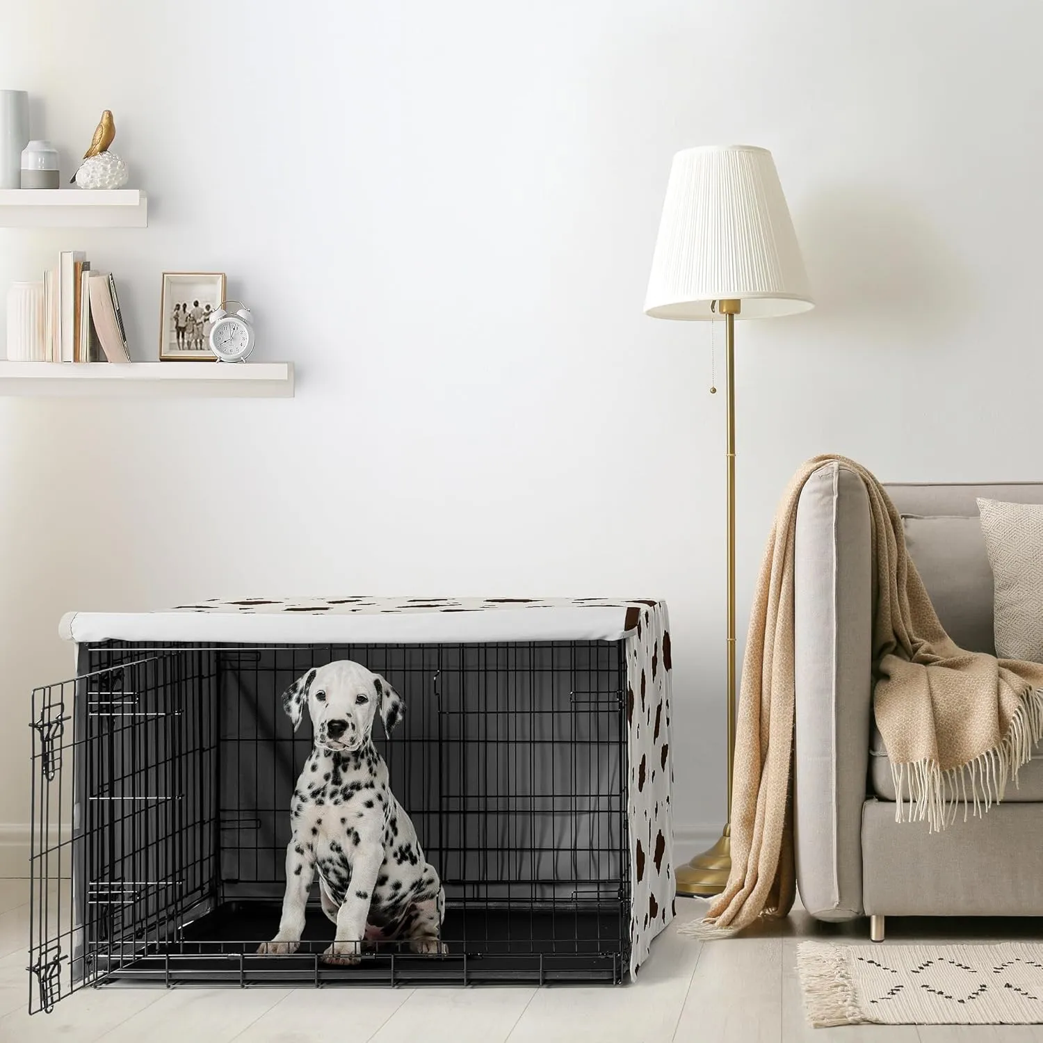 Sweet Jojo Designs 36in. Medium Dog Crate Cover (Western Cow Print) Pet Cage, Kennel Covers (Southern, Charm, Country, South, Wild West, Steer, Animal, Neutral, Brown, Chocolate, Off White, Cream)