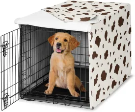 Sweet Jojo Designs 36in. Medium Dog Crate Cover (Western Cow Print) Pet Cage, Kennel Covers (Southern, Charm, Country, South, Wild West, Steer, Animal, Neutral, Brown, Chocolate, Off White, Cream)