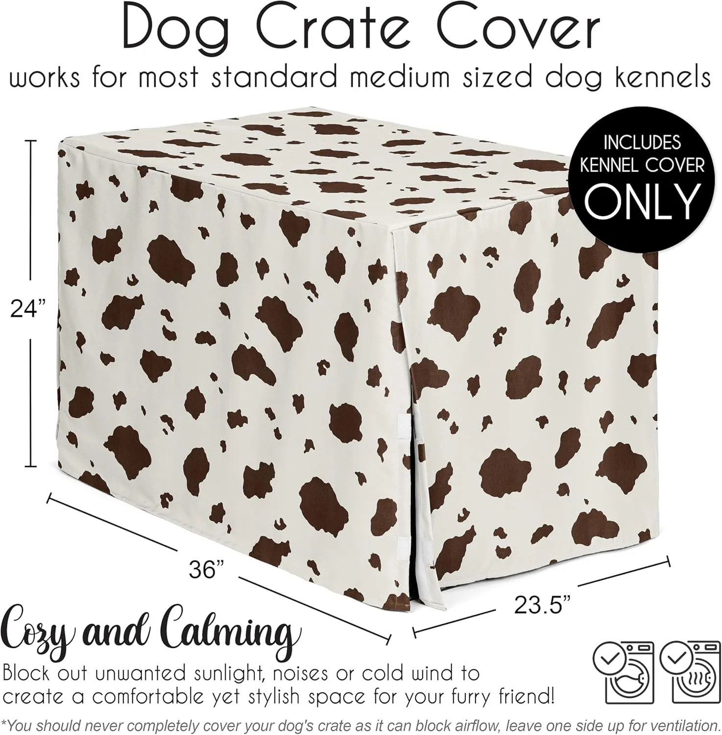 Sweet Jojo Designs 36in. Medium Dog Crate Cover (Western Cow Print) Pet Cage, Kennel Covers (Southern, Charm, Country, South, Wild West, Steer, Animal, Neutral, Brown, Chocolate, Off White, Cream)