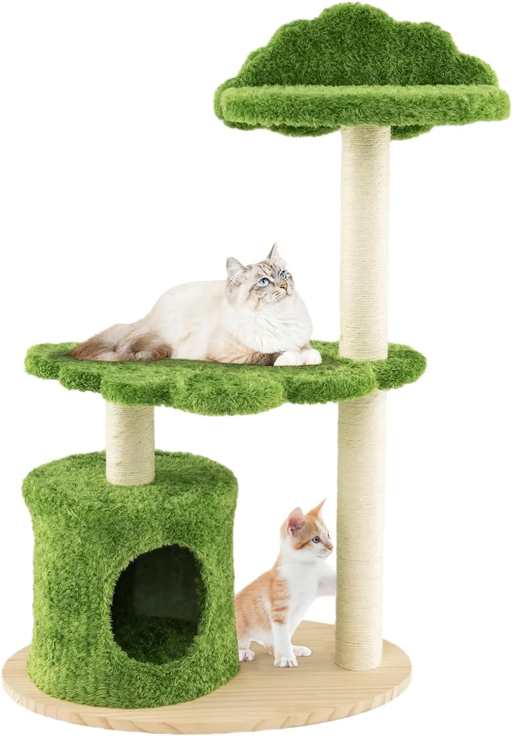 Tangkula Cat Tree Tower, Multi-Level Modern Wood Cat Tower with Sisal Scratching Posts, Top Perch, Solid Wood Base, Cute Cat Condo, Small Cat Tree for Indoor Cats Large Adult (38 Inch)