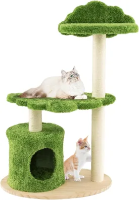 Tangkula Cat Tree Tower, Multi-Level Modern Wood Cat Tower with Sisal Scratching Posts, Top Perch, Solid Wood Base, Cute Cat Condo, Small Cat Tree for Indoor Cats Large Adult (38 Inch)
