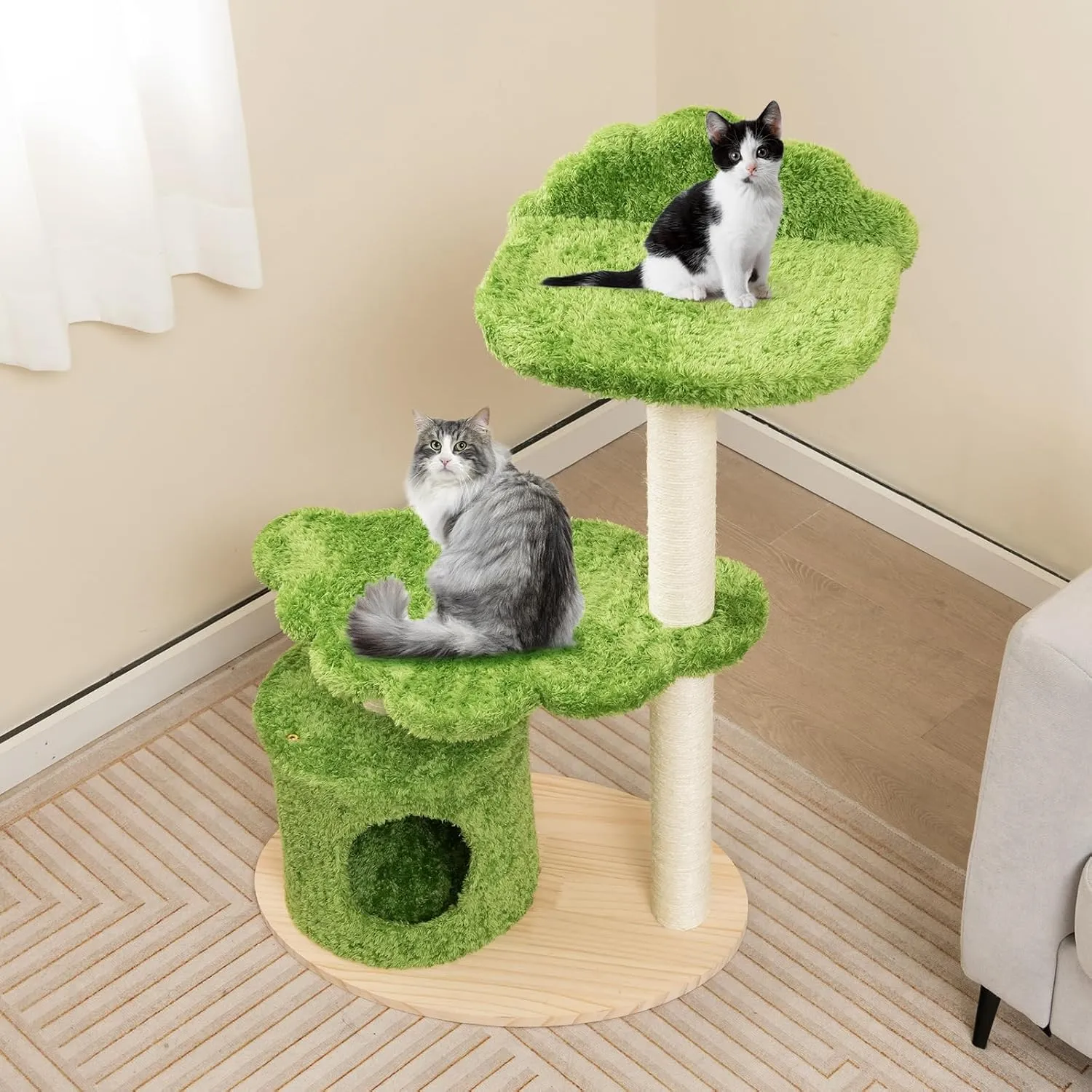 Tangkula Cat Tree Tower, Multi-Level Modern Wood Cat Tower with Sisal Scratching Posts, Top Perch, Solid Wood Base, Cute Cat Condo, Small Cat Tree for Indoor Cats Large Adult (38 Inch)