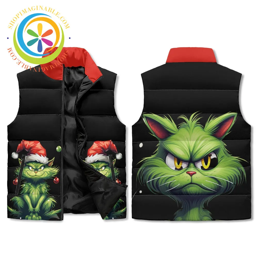 The Grinchy Cat Unisex Zip Up Puffer Vest