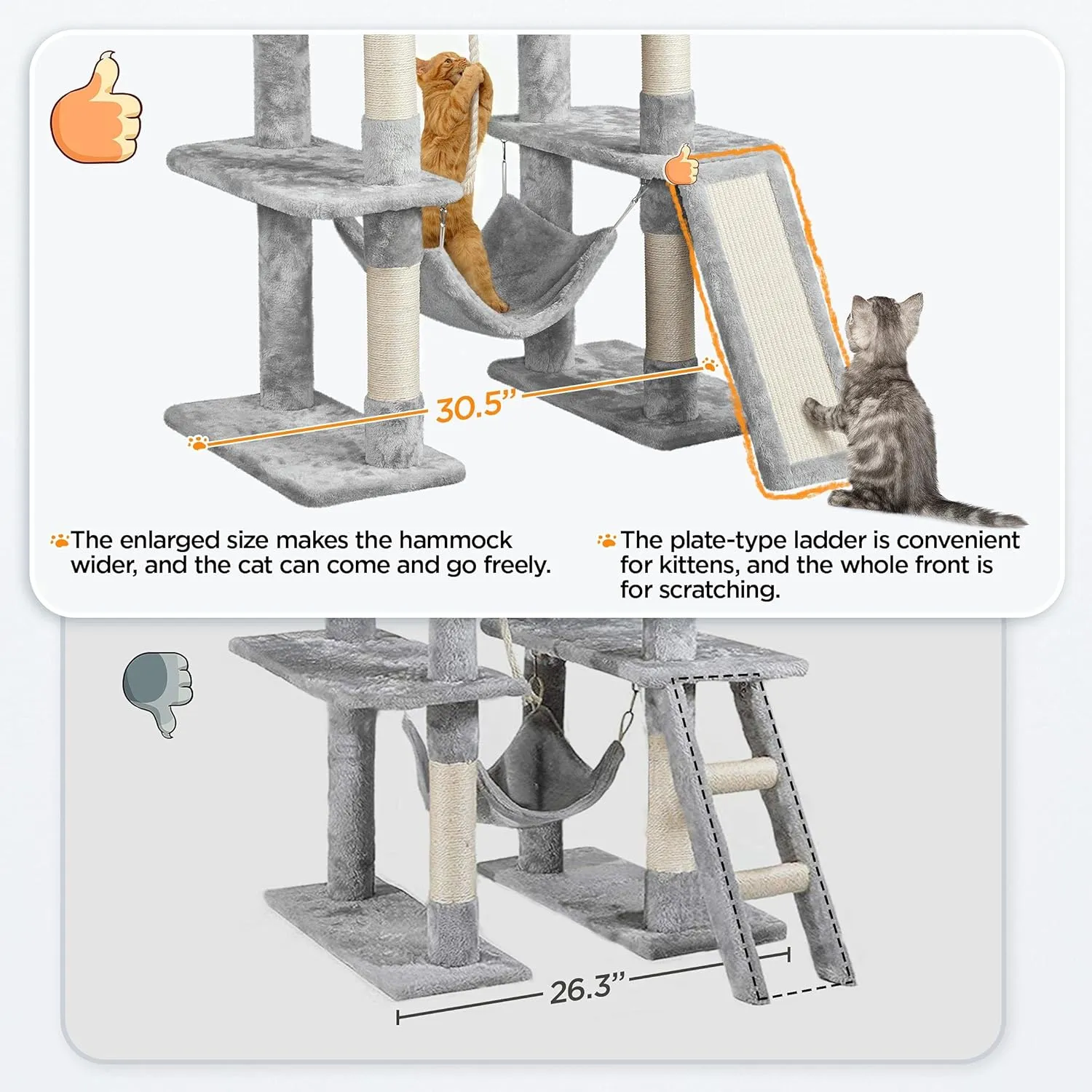 Topeakmart 63in Cat Tree, Large Cat Tower Furniture with Cat Condo, Padded Platform & Sisal-Covered Scratching Post, Stable Cat Tower Pet Play House