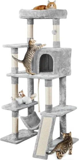 Topeakmart 63in Cat Tree, Large Cat Tower Furniture with Cat Condo, Padded Platform & Sisal-Covered Scratching Post, Stable Cat Tower Pet Play House