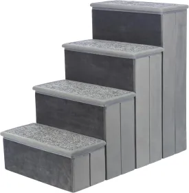 TRIXIE Velour Dog Stairs with Tread Steps - 4 Step Pet Stairs for Beds and Couches - Foldable with Additional Storage Space - Gray