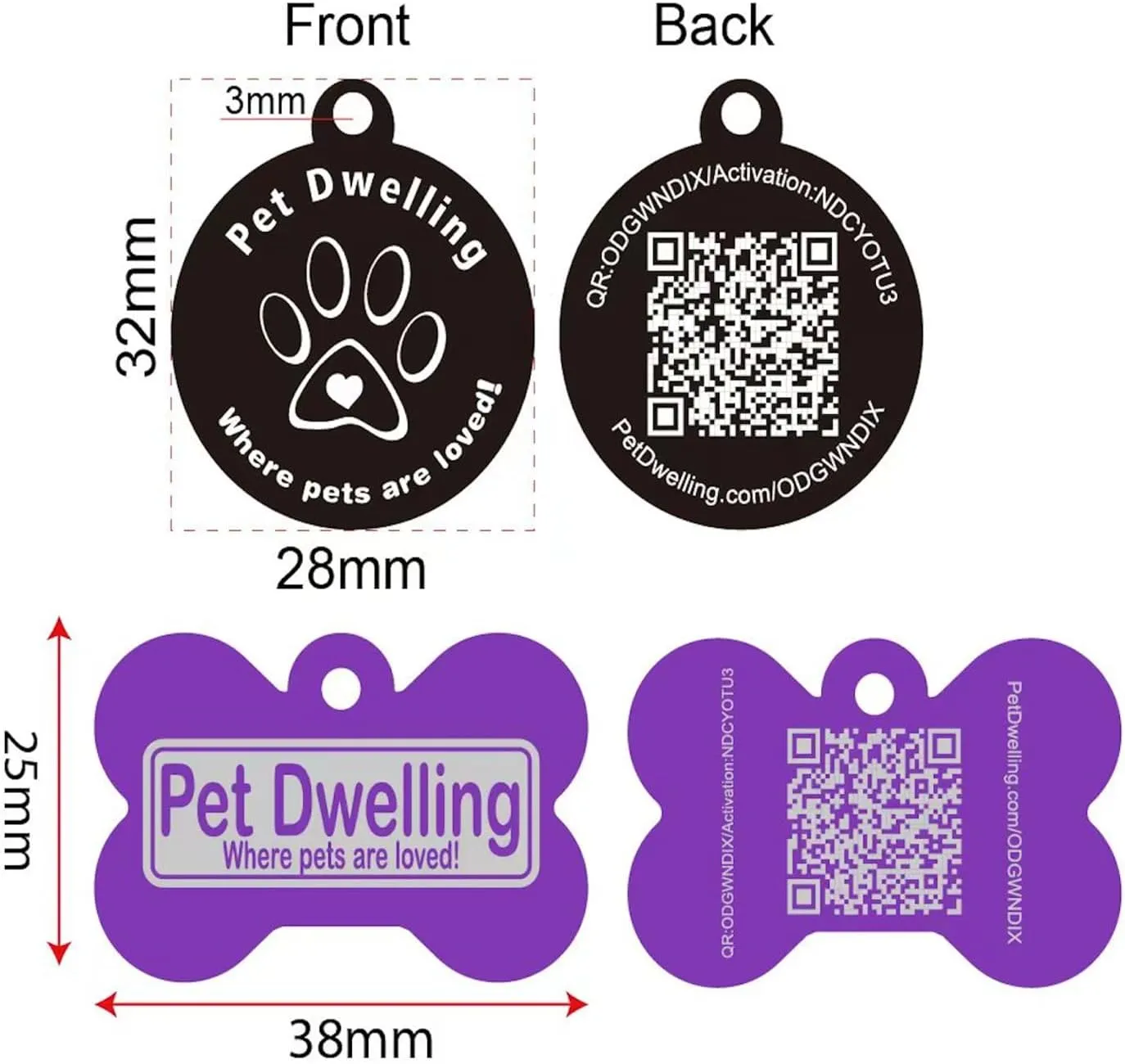 Ultra Lightweight Pet ID Tag for Small Dogs & Cats  Online Pet Profile, Instant Profile Access, & Scan Location Alerts (Bone Pink)