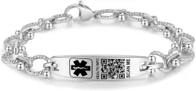 Upgraded Medical Bracelets with QR Code for Women Men Medical Alert Id Bracelet - Sterling Silver Small Code 7''-9'' - More Space Custom Emergency Medical ID Info