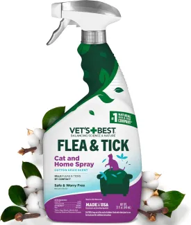Vets Best Flea & Tick Home Spray for Cats  Plant-Based Flea and Tick Treatment with Cotton Spice Scent  Gentle Mist for Indoor Use  Made in USA Natural Cat Pest Control  32 oz