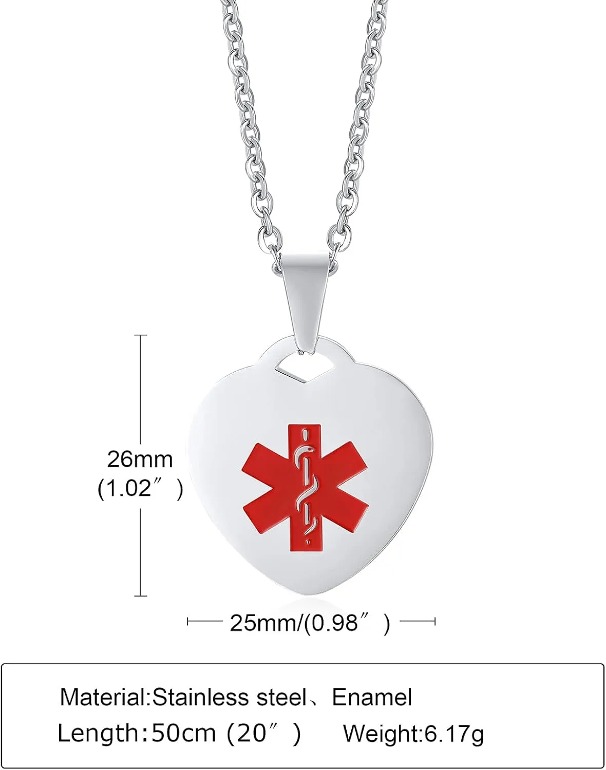 VNOX Personalized Engraving Stainless Steel Medical Alert ID Heart Pendant Necklace for Women Girls