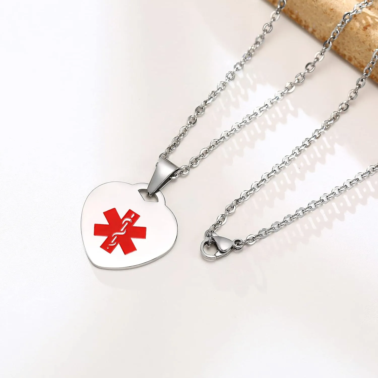 VNOX Personalized Engraving Stainless Steel Medical Alert ID Heart Pendant Necklace for Women Girls