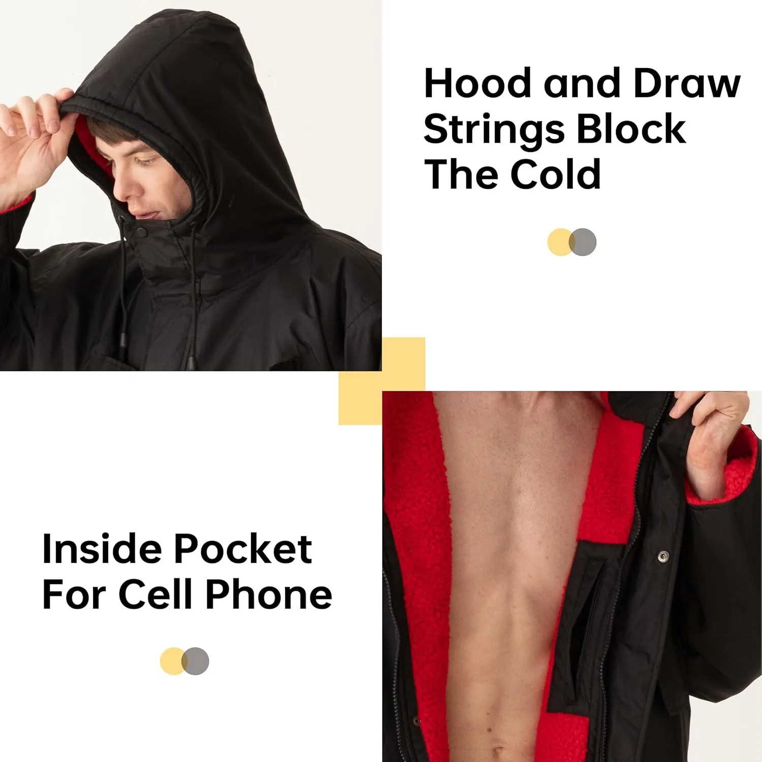 Warm Waterproof Swim Parka Adult, Oversized Hooded Changing Robe, Plush Fleece Winter Surf Poncho for Water Sports
