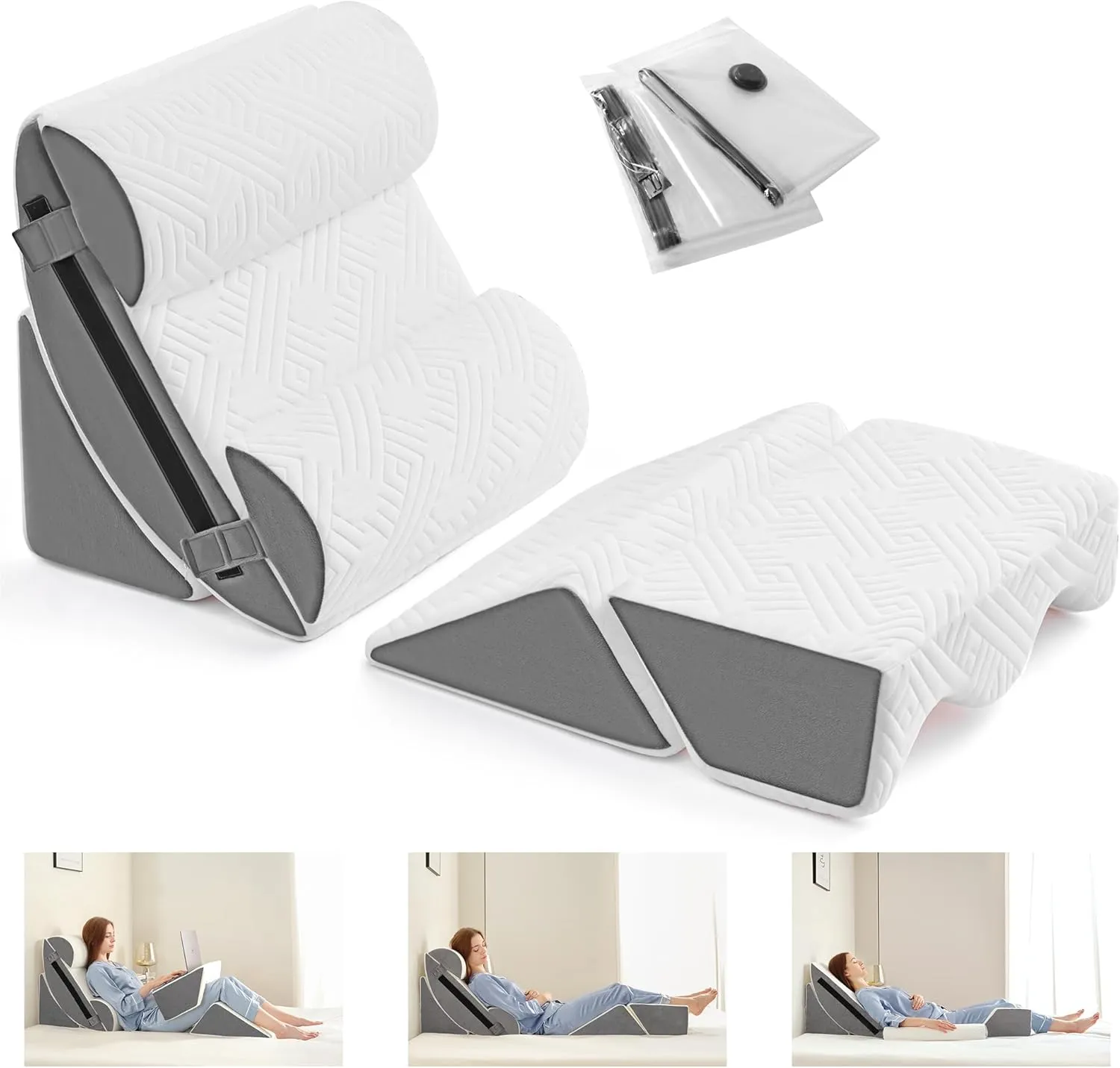 Yojoker 6pcs Orthopedic Bed Wedge Pillow Set for Post Surgery, Memory Foam for Sleeping, Back and Leg Pain Relief Comfortable & Adjustable Support Pillows-Anti Snoring, Heartburn